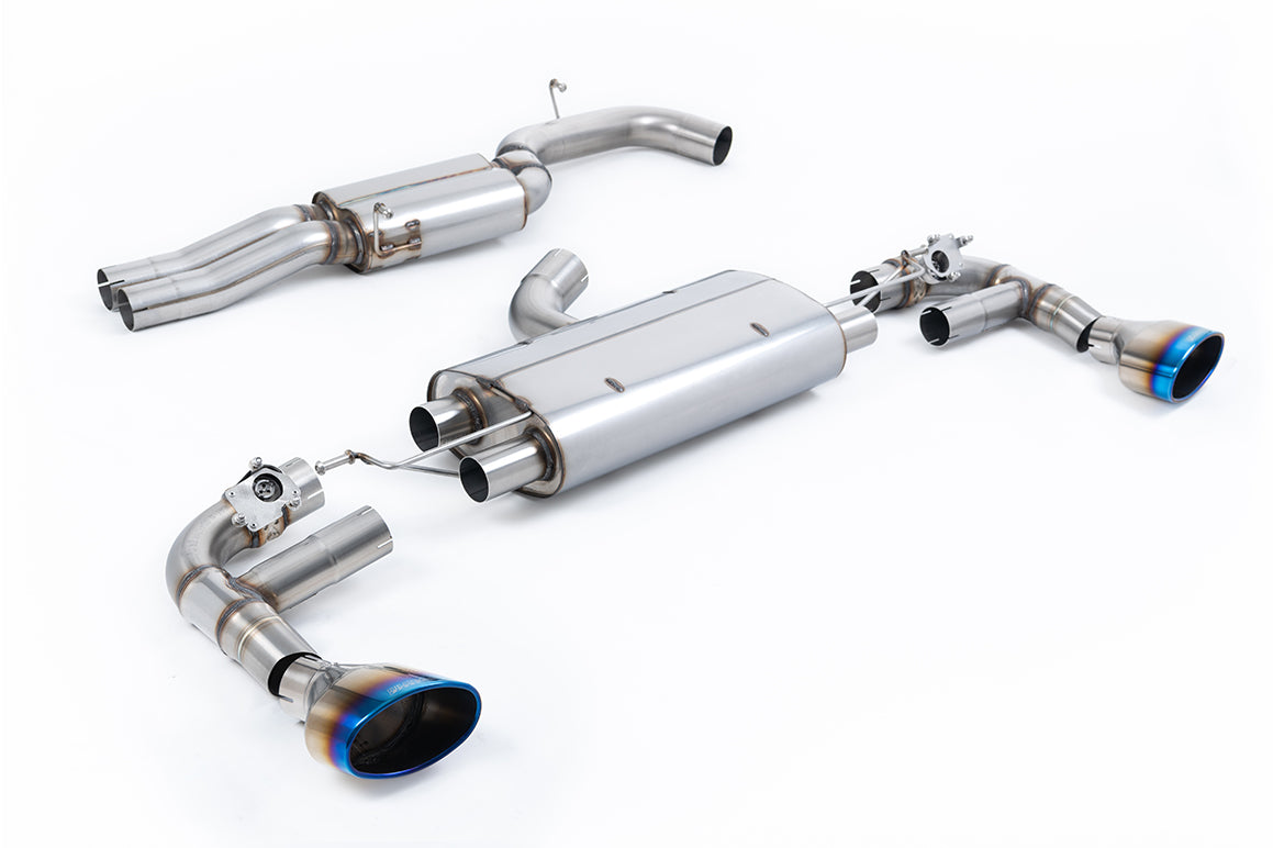 Milltek Sport Particulate Filter-back - Audi TT Mk3 TTRS 2.5TFSI Quattro (OPF/GPF Models) - 80mm Resonated Cat Back with Burnt / Blue Titanium Trims - EC Approved