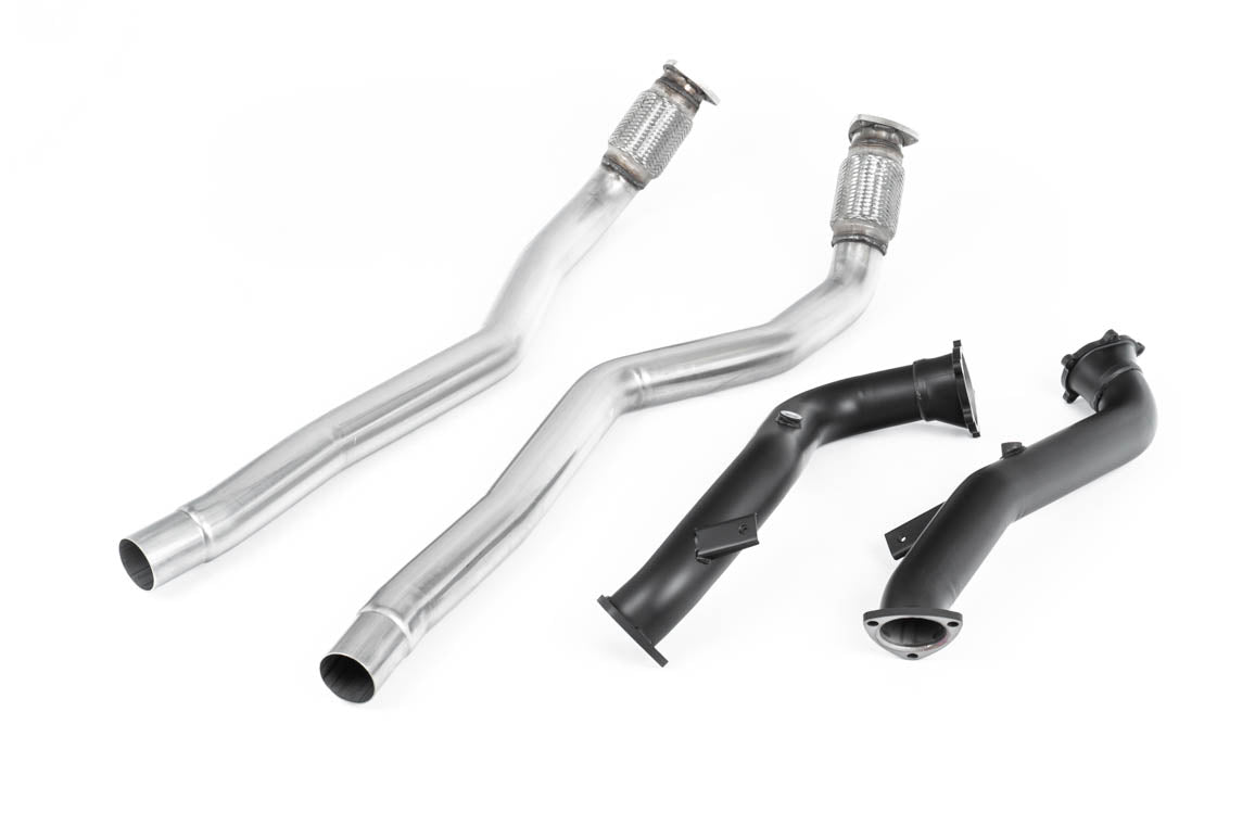 Milltek Sport Large-bore Downpipes and Cat Bypass Pipes - Audi RS6 / Audi RS7 / Audi S6 + more - Larger-bore 76mm Downpipes with cat bypass pipes for highly tuned cars. Downpipes feature ultra-durable semi-gloss black Cerakote coating. Must be fitted with
