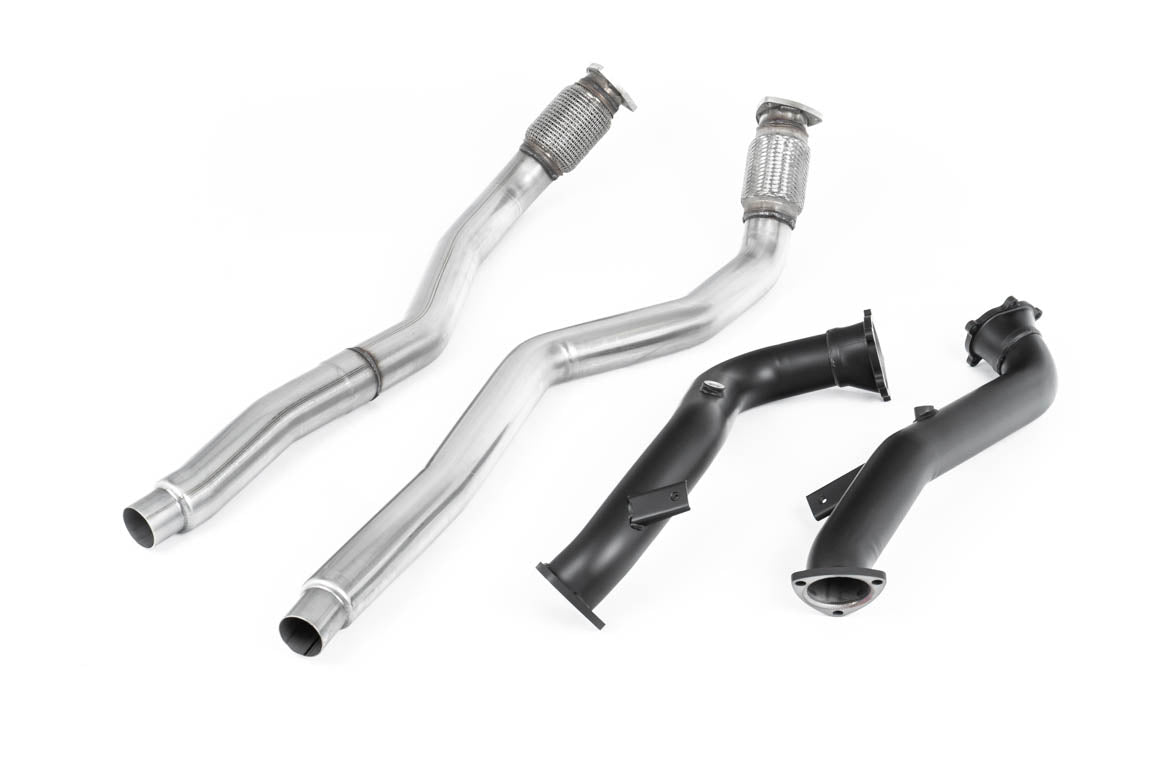 Milltek Sport Large-bore Downpipes and Cat Bypass Pipes - Audi RS6 / Audi RS7 / Audi S6 + more - Larger-bore 76mm Downpipes with cat bypass pipes for highly tuned cars. Downpipes feature ultra-durable semi-gloss black Cerakote coating. Must be fitted with