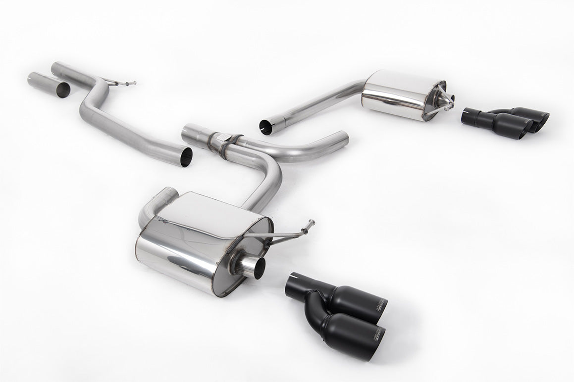 Milltek Sport Cat-back - Audi A4 / Audi A5 - Cerakote Black Quad Outlet. Requires S-Line rear bumper in addition to S4 3.0T lower spoiler (part # 8K0 807 521 B 1RR) and detailing strip (part # 8T0 807 791 2ZZ) - approximately £100+VAT - from your local Au