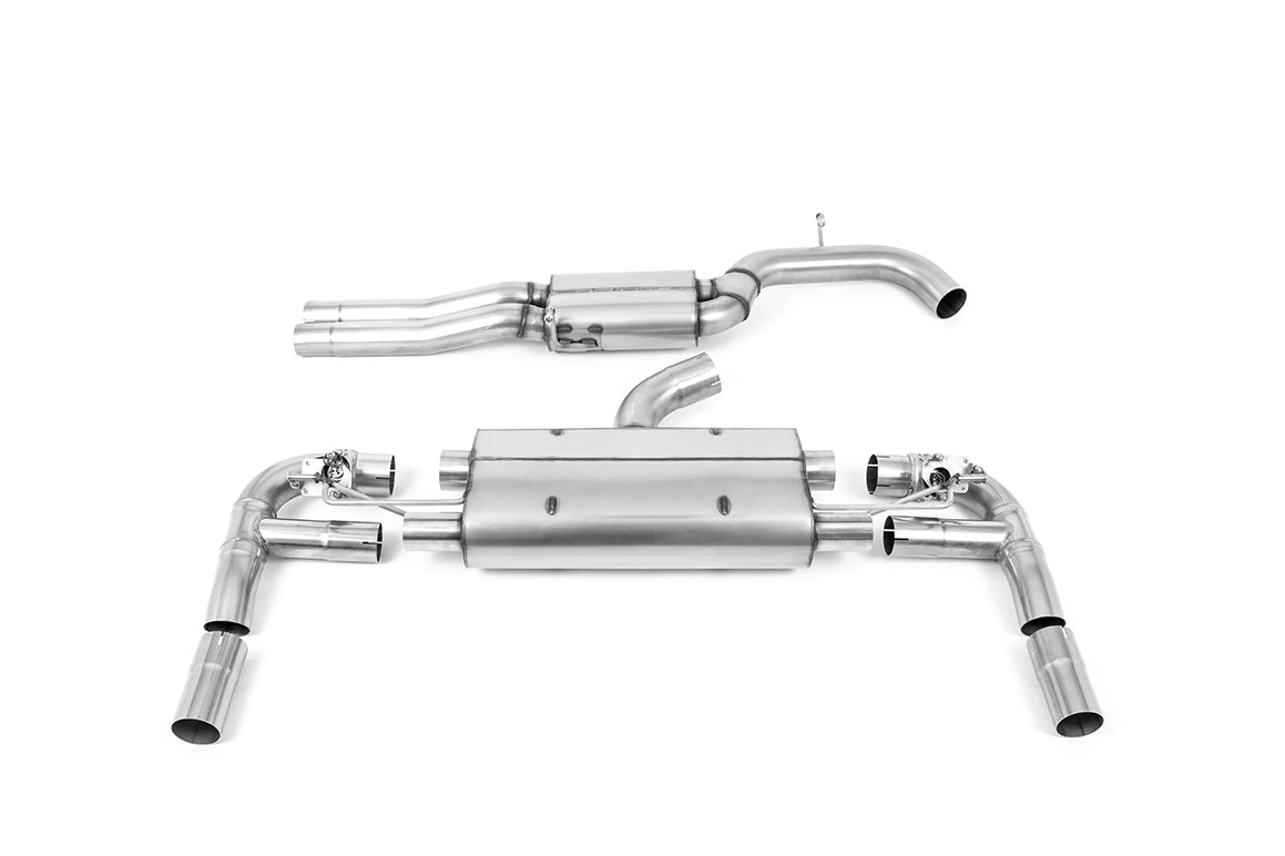 Milltek Sport Cat-back - Audi RS3 - 80mm Resonated Cat Back with Burnt Titanium Trims - EC Approved