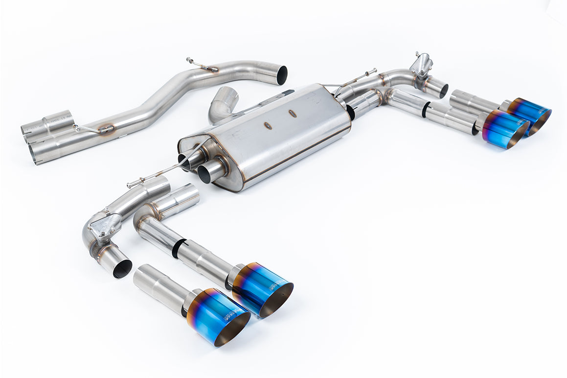 Milltek Sport Particulate Filter-back - Audi S3 - 80mm Non-Resonated Cat Back with Burnt Titanium Trims (Louder)