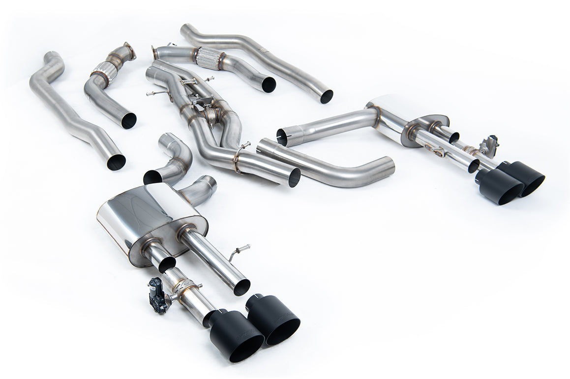 Milltek Sport Particulate Filter-back - Audi S8 - Non-Resonated (Louder) OPF/GPF Back System (Twin 80mm) with GT-115 Cerakote Black Trims (Does Not Require Cutting of the OE System)