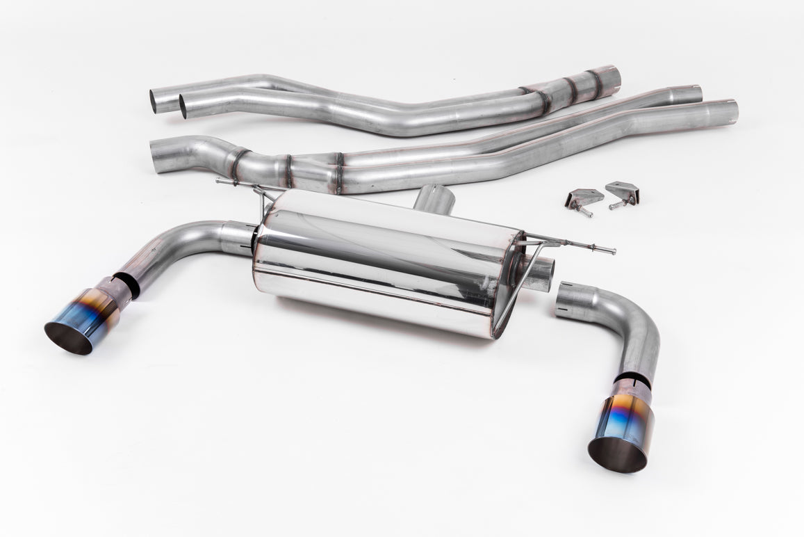 Milltek Sport Cat-back - BMW 2 Series M240i Coupe (F22 LCI Non-OPF & None xDrive) - Cat Back Resonated with Burnt Titanium GT-90 Trims