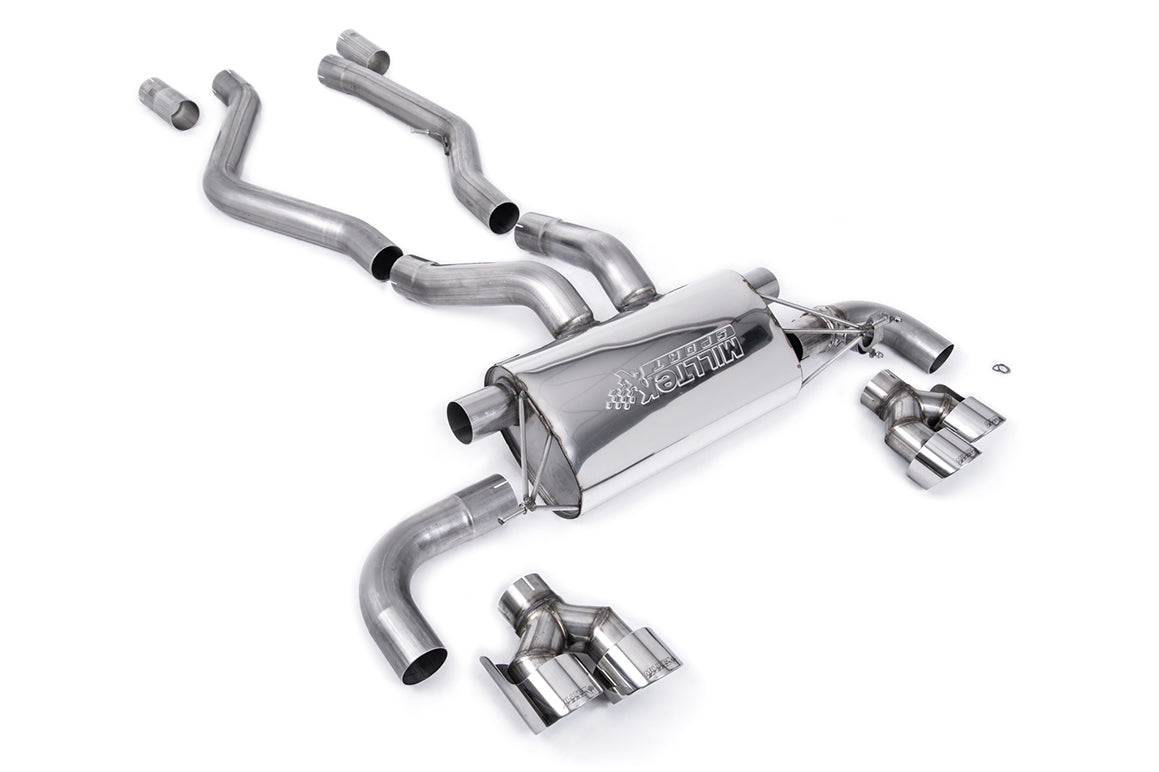 Milltek Sport Axle Back - BMW 3 Series / BMW 4 Series - Quad GT-100 Polished Trims (Requires OE System to be Cut)