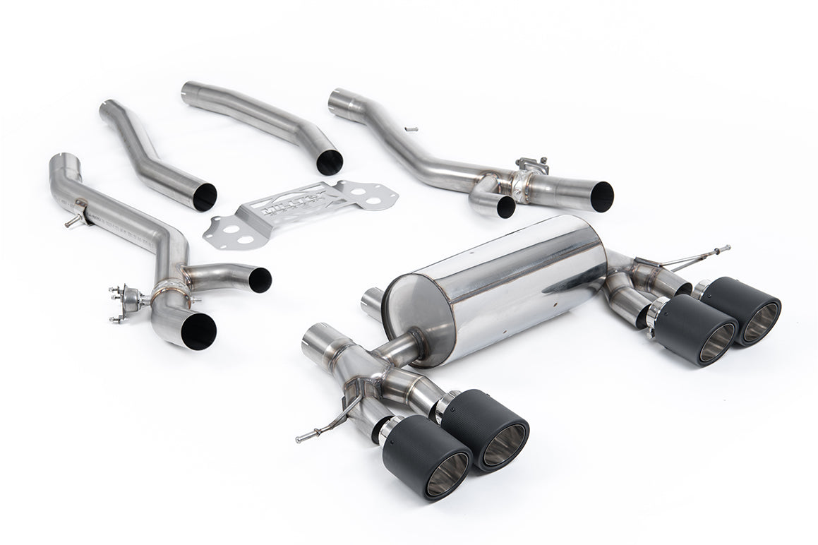 Milltek Sport Particulate Filter-back - BMW 3 Series / BMW 4 Series - OPF/GPF Back with Centre Resonator Bypass System with JET-115 Carbon Fibre Trims (OE Requires Cutting)