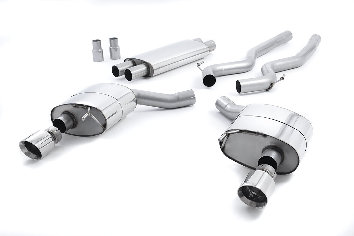 Milltek Sport Cat-back - Ford Mustang 5.0 V8 GT (Fastback) - Dual Outlet Resonated (Quieter) with Polished GT-100 Tips (EC Approved)