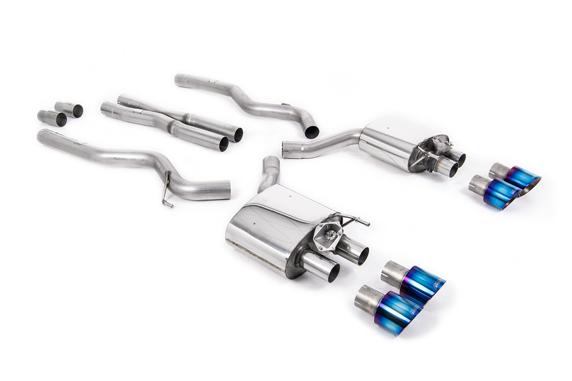 Milltek Sport Cat-back - Ford Mustang 5.0 V8 GT (Fastback - Facelift Model) - Cat Back with Burnt Titanium Trims GT-100 Trims