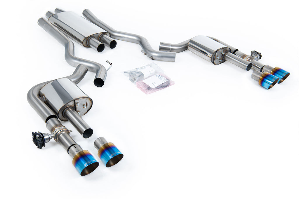 Milltek Sport Ford Mustang 2.3 EcoBoost S650 Fastback Cat-back, Resonated Dual GT-100 Burnt/Blue Titanium (SSXFD437)