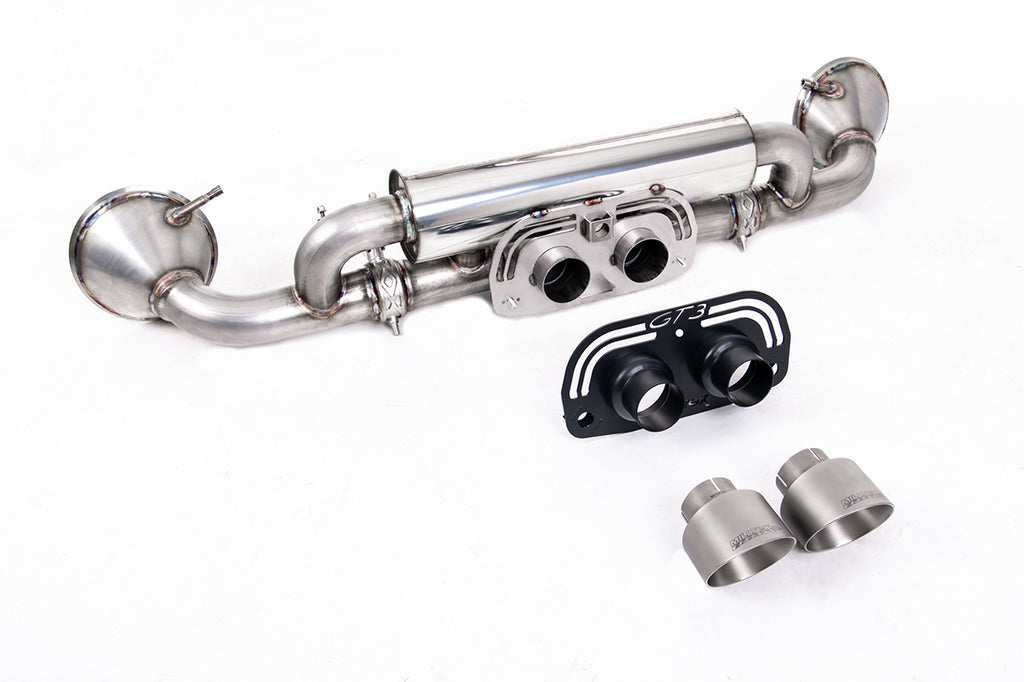 Milltek Sport Porsche 911 992.1 GT3 Rear Silencers, GT-100 Brushed Titanium (SSXPO174)