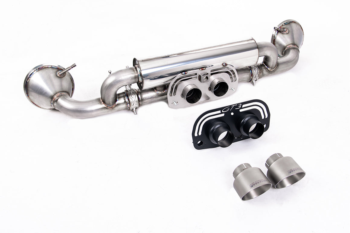 Milltek Sport Rear Silencer(s) - Porsche 911 992.1 GT3 - Works with PSE Valve Switch - with GT-100 Brushed Titanium Trims