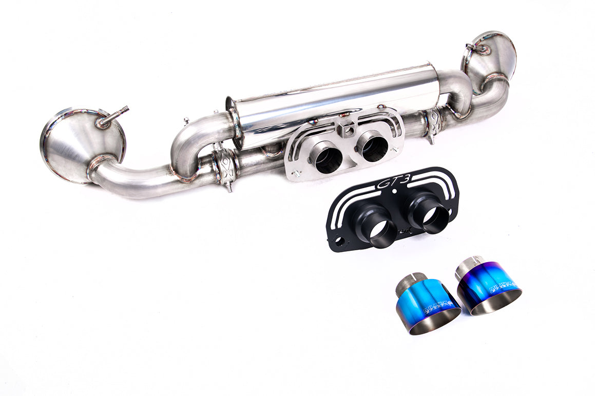 Milltek Sport Rear Silencer(s) - Porsche 911 992.1 GT3 - Works with PSE Valve Switch - with GT-100 Burnt Titanium Trims