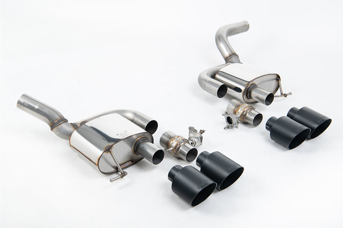 Milltek Sport Rear Silencer(s) - Porsche Macan 2.9 V6 GTS & Turbo (Facelift Models only) - Valved Rear Silencers - Works with OE PSE Switch and requires OE system cutting - with Cerakote Black GT-115 Trims