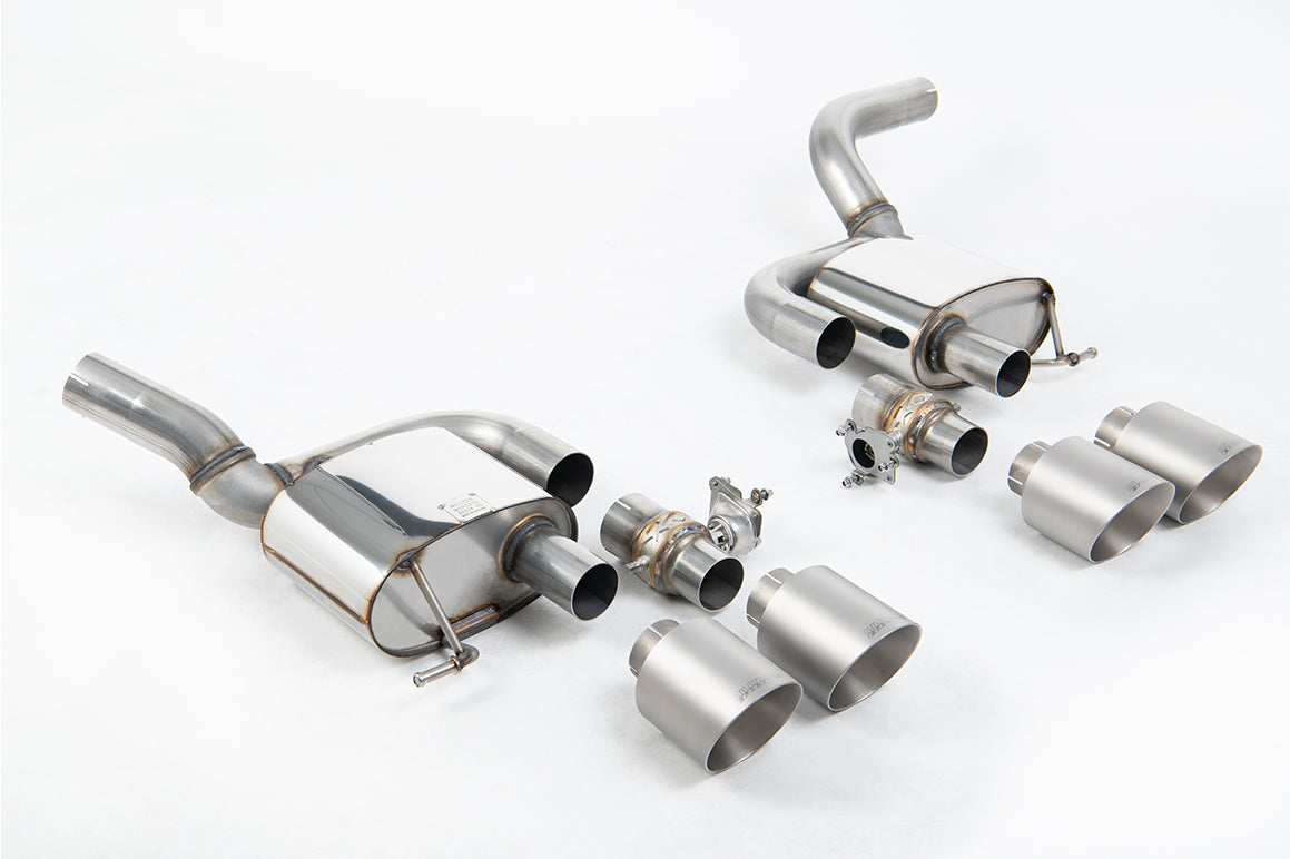 Milltek Sport Rear Silencer(s) - Porsche Macan 2.9 V6 GTS & Turbo (Facelift Models only) - Valved Rear Silencers - Works with OE PSE Switch and requires OE system cutting - with Brushed Titanium GT-115 Trims