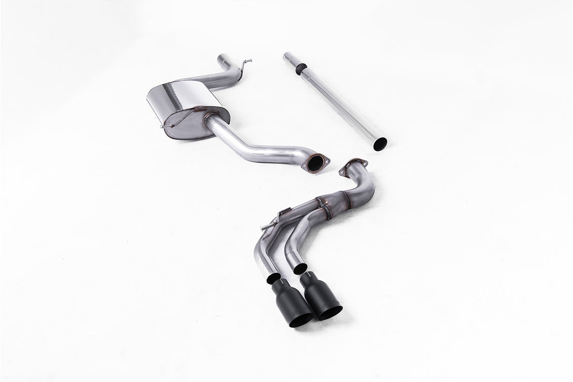 Milltek Sport Cat-back - Seat Leon / Volkswagen Golf - Cat Back Non-Resonated (louder) GTD Twin Outlet Style with Cerakote Black Trims - Requires Golf Mk7.5 GTD Rear Valance