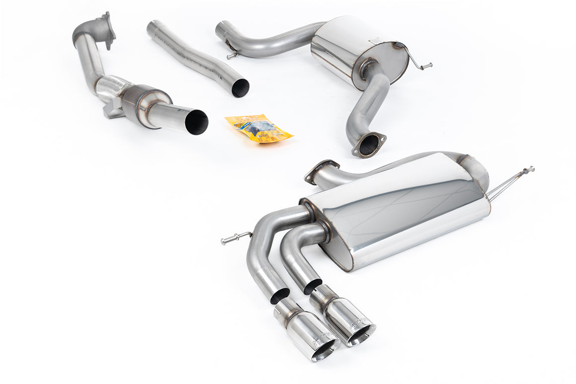 Milltek Sport Turbo-back including Hi-Flow Sports Cat - Volkswagen Golf - 3-inch Race System. Resonated (quieter). Polished Tips