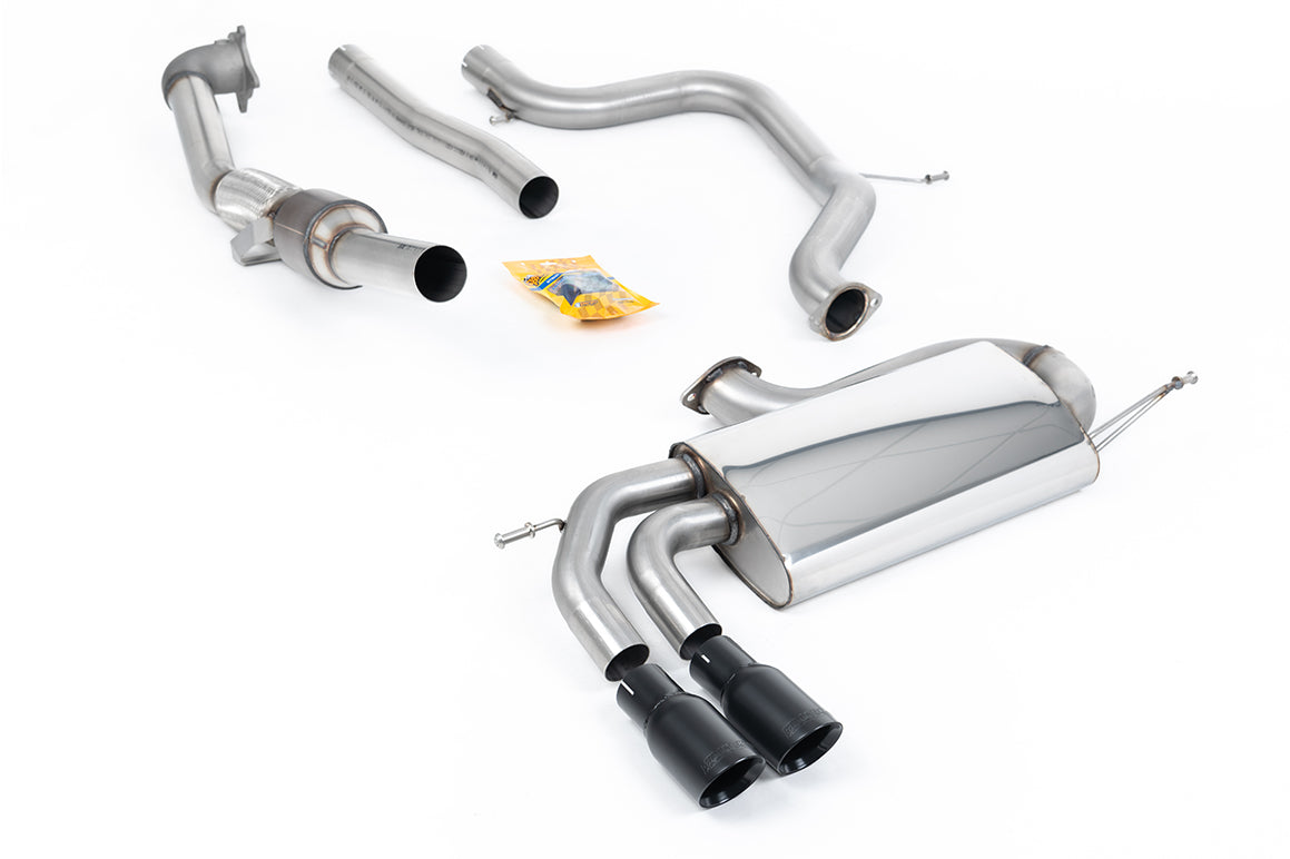 Milltek Sport Turbo-back including Hi-Flow Sports Cat - Volkswagen Golf - 3-inch Race System. Non-resonated (louder). Cerakote Black Tips