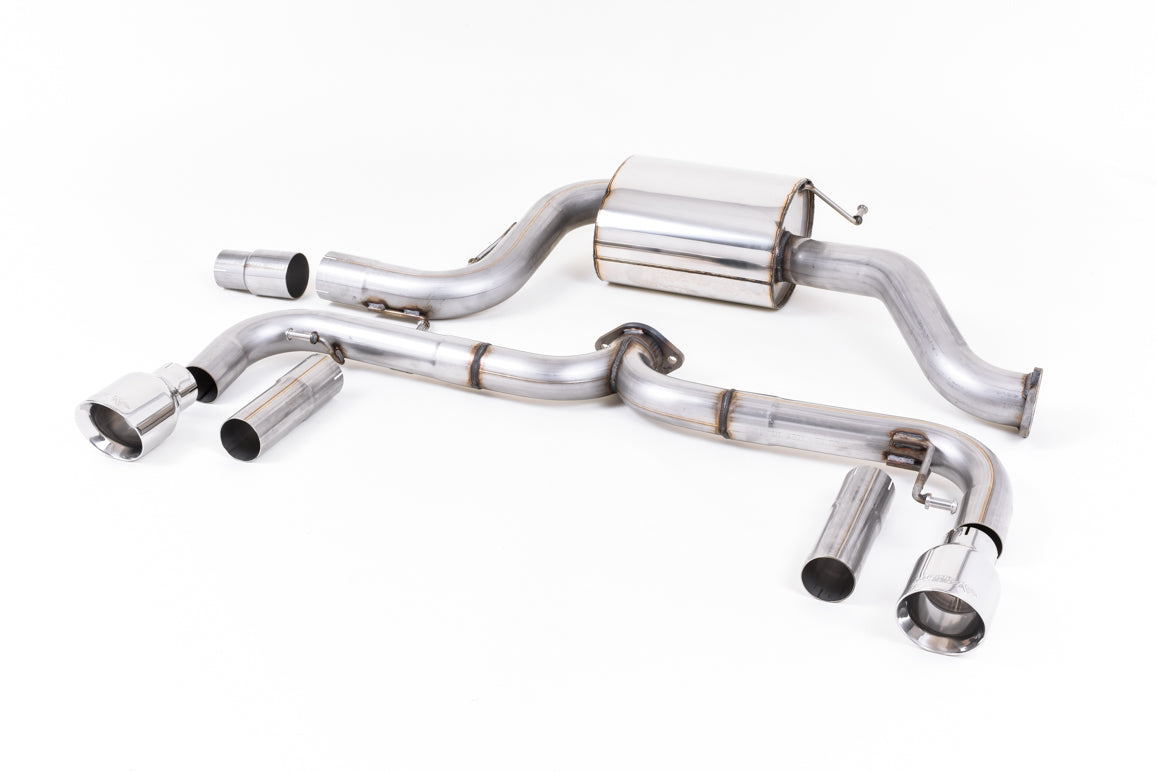 Milltek Sport Cat-back - Volkswagen Beetle 2.0 TSI (A5 Chassis) - Non-resonated (louder). Polished Tips. Only for vehicles without the factory Front silencer seen on cars with V-band fitment turbo flange.