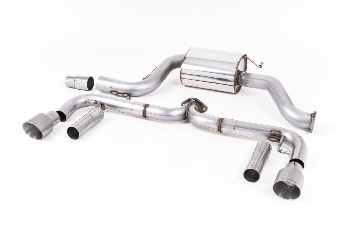 Milltek Sport Cat-back - Volkswagen Beetle 2.0 TSI (A5 Chassis) - Non-resonated (louder). Titanium Tips. Only for vehicles without the factory Front silencer seen on cars with V-band fitment turbo flange.