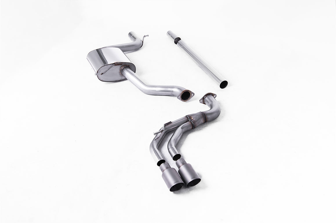 Milltek Sport Cat-back - Volkswagen Golf Mk7.5 1.5TSI Evo GT & R-Line (Both GPF/OPF & Non GPF/OPF Models) - Cat Back Non-Resonated (louder) GTD Twin Outlet Style with Titanium Trims - Requires Golf Mk7.5 GTD Rear Valance