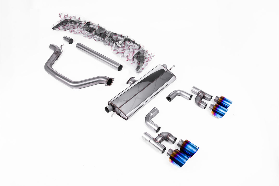 Milltek Sport Cat-back - Volkswagen Golf - Cat Back Golf R Style - Road+ with Burnt / Blue Titanium GT-115 Tips